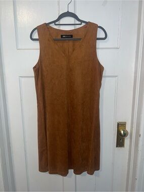 Anne Klein Rust Brown Faux Suede V-Neck Sleeveless Mini Dress